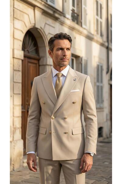 THE ROBUS Men's Lycra Double Breasted Suit