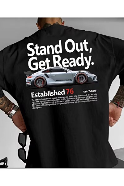 LELVANİ Men's Stand Out, Get Ready Printed Black T-Shirt