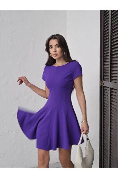 Swass Half Sleeve Flounce Dress Purple