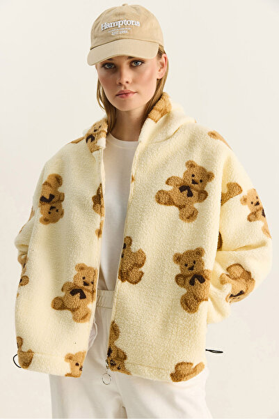 Bianco Lucci Kadın Kapüşonlu Cep Detaylı Teddy Oversize Polar Sweatshirt 4133...