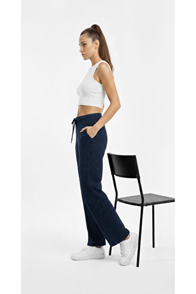 BANEGA Women's Stone Embroidered High Waist Elastic Waistband Wide Leg Pocket...