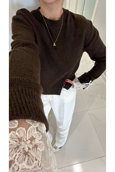 BİRCANÇİL Pita Dark Brown Skirt with Lace Trim Knitwear