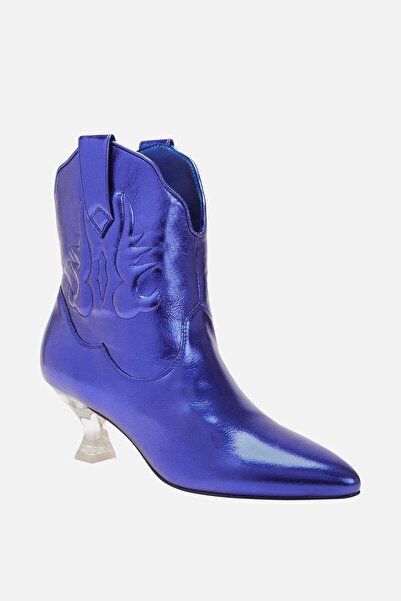 Nobrand Western Blue Rodeo Metalik Mavi Vegan Deri Kadın Bot