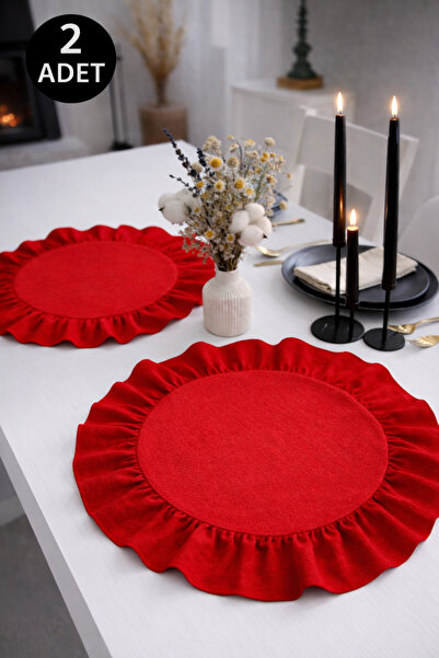 ÇIQRIK HOME 2 Adet Kırmızı renk Natural Fırfırlı Vintage Amerikan Servis/supla