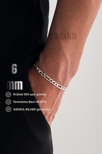 esdika 6MM FİGARO GÜMÜŞ BİLEKLİK • 925 AYAR GÜMÜŞ • PREMİUM STERLİNG SİLVER