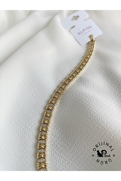 XUPING JEWELRY POKAK Xuping 14K Altın Kaplama Zirkon Taşlı Kurdele Vip Bilekl...