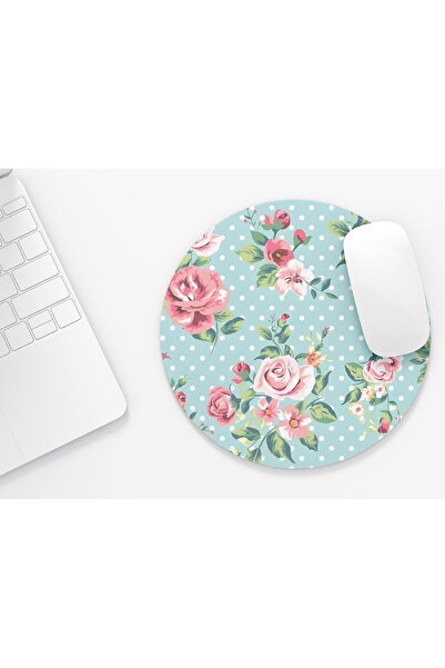 riyaz Polka Dot Roses Round Mousepad, Mouse Pad, Diameter: 19.50 cm