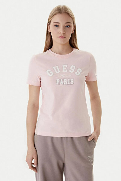 Guess Anita guler rotund cu mânecă scurtă pentru femei roz tricou V6RI15J1314...