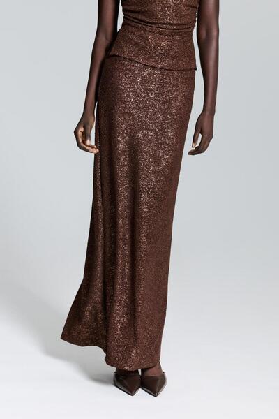 AYSEGUL SOZKESEN Parlak Yüzeyli Uzun Metalik Etek