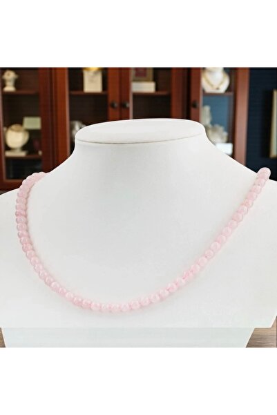 Taşmir قلادة من الكوارتز الوردي 6 مم من الحجر الطبيعي - مع جهاز من الفولاذ ال...