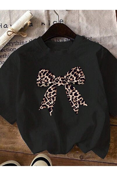 uyguntarz Unisex Leopar Desenli Kurdele Baskılı Tasarım Tshirt