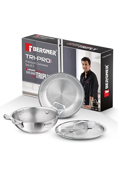 Bergner Tripro 3-Pc Triply Stainless Steel Cookware Set - Induction & Gas Com...