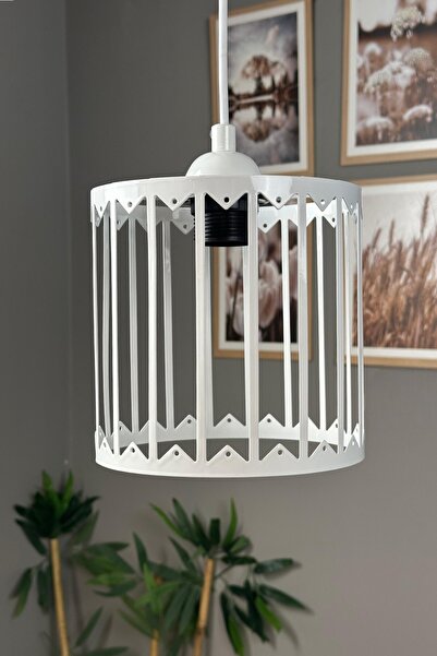 Bamyum Mayra Beyaz Metal Tekli Avize Yarım Lale Başlık Rustik Modern Sarkıt A...