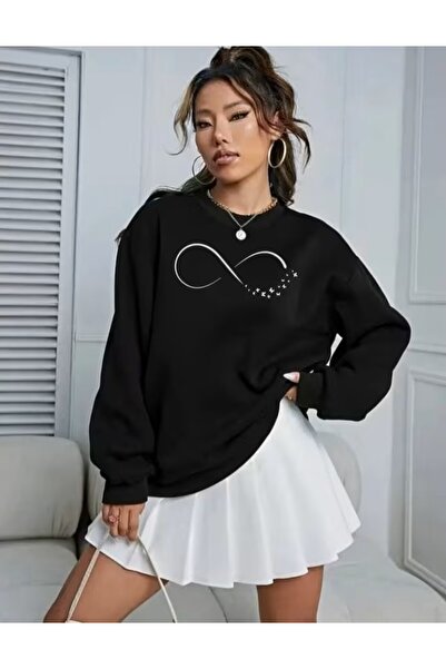 LELVANİ Women's Infinity Print Design Trend Oversized Sweatshirt