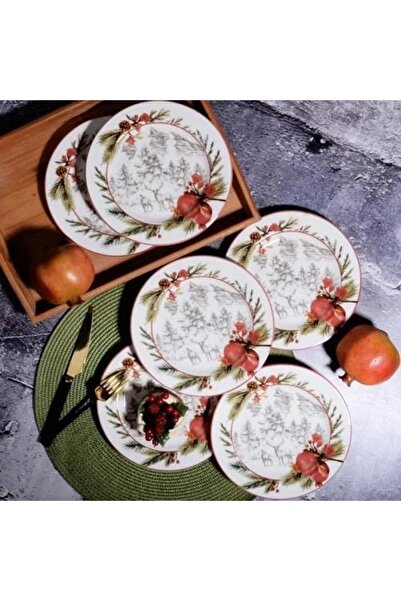 Kosova Züccaciye Nar Desenli Porselen 6'Lı Servis Tabağı 26Cm MST316