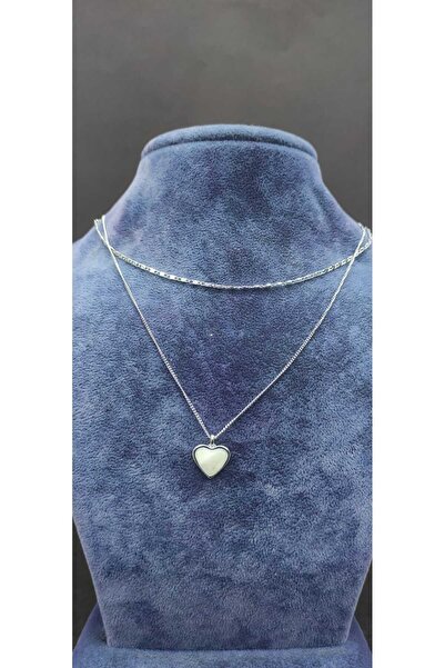 KirLiNova Silver Color Double Chain Necklace with Small Heart Figure -Silver