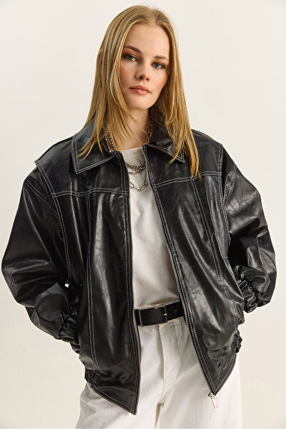 Bianco Lucci Women's Stitching Detailed Lined Elastic Waist Pocketed Oversize...