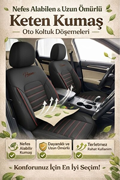 GM-DESIGN Premium Serisi Lüks Keten Üniversal Oto Koltuk Kılıfı - 5 Koltuk Tam Set