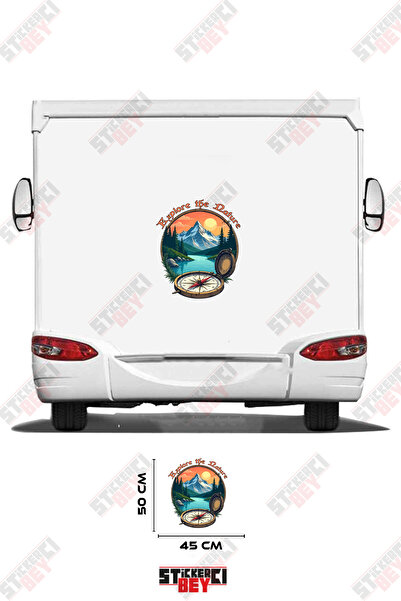 STİCKERCI BEY Mountain River View Compass Visual Caravan Sticker Decal