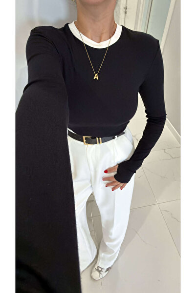 BİRCANÇİL Zr Donrea Black Collar Piped Finger Blouse