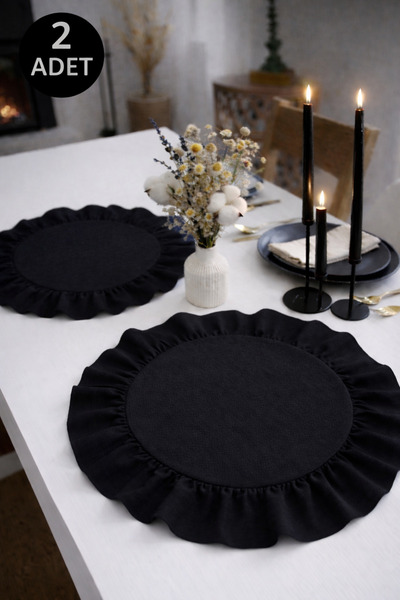 ÇIQRIK HOME 2 Adet Siyah renk Natural Fırfırlı Vintage Amerikan Servis/supla