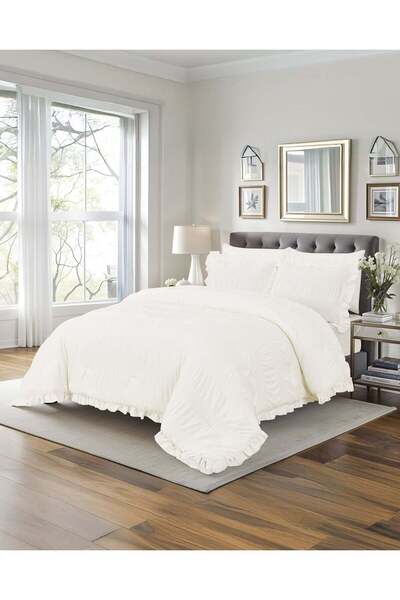 REDTAG Ivory 3-Piece Textured Ruffle Comforter Set (King Size)
