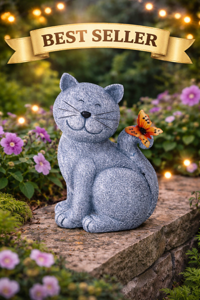 Katze Figurină decorativă grădină – Pisică cu fluture