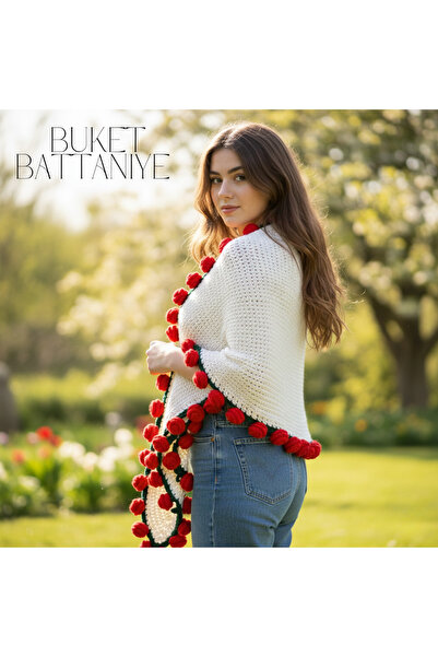El Yapımı Cotton İp Örgü Buket Gül Battaniye – Romantik Çiçek Şeklinde Dekoratif Şal & Hediye
