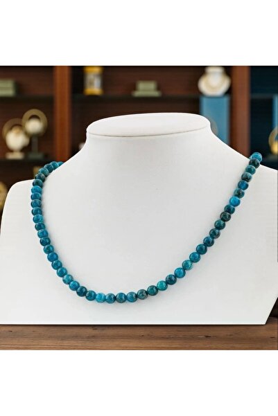 Taşmir قلادة من حجر الأباتيت الطبيعي 6 مم - مع جهاز من الفولاذ المقاوم للصدأ