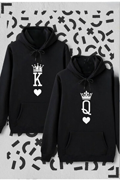 ALCİNOUS King Queen Printed Lover Couple Combination Black Set of 2