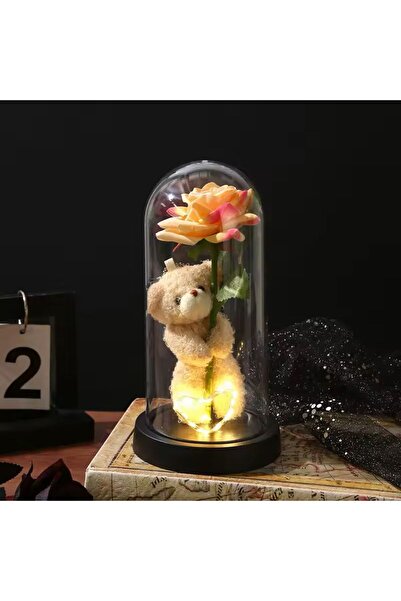Flashmarket Teddy bear arrangement with flower under dome 9x20cm
