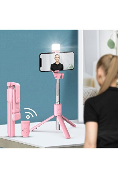 gaman Pembe Mini Işıklı, Bluetooth Kumandalı Selfie Çubuğu - Canlı Yayın, Ree...