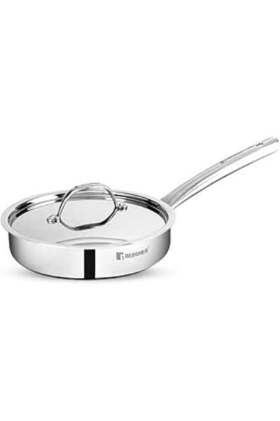 Bergner Tripro 26cm 2.6L Tri-Ply Stainless Steel Sautepan Deep Fry Pan Lid In...