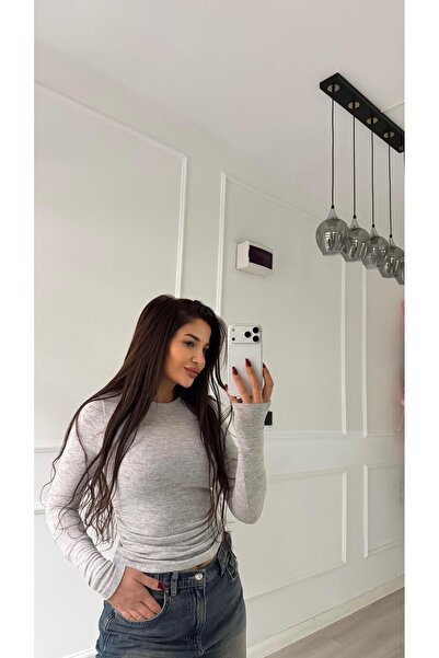 Daves Gray Soft Textured Side Draped Blouse