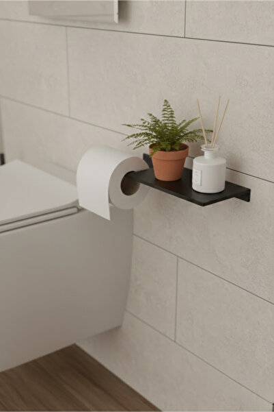 Milonsa Metal Shelf Toilet Roll Holder with Phone Stand Matte Black Wall Moun...