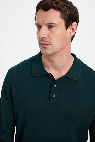 Tudors Men's standard fit regular cut cotton polo collar green sweater