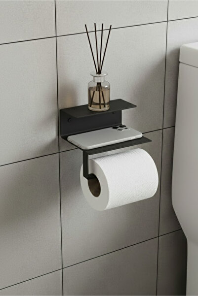 Milonsa Metal Shelf Toilet Roll Holder with Phone Stand Matte Black Wall Moun...