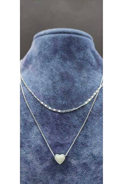 KirLiNova Silver Color Double Chain Necklace with Heart Figure -Silver