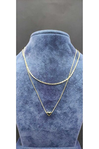 KirLiNova قلادة ذهبية بسلسلة مزدوجة على شكل قلب - ذهبي