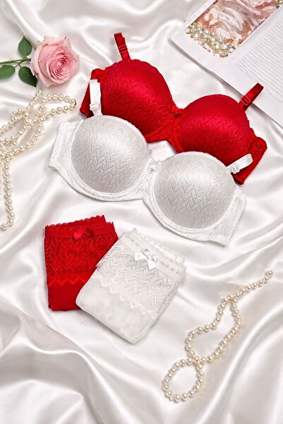 MILANOFOX 2-Piece Lace Detailed Strapless Supported Padded Bra Panty Set Prem...