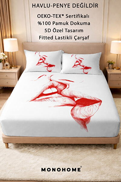 MonoHome 100% Cotton Percale Fitted Sheet Special Design 5D Digital 60 Tell L...