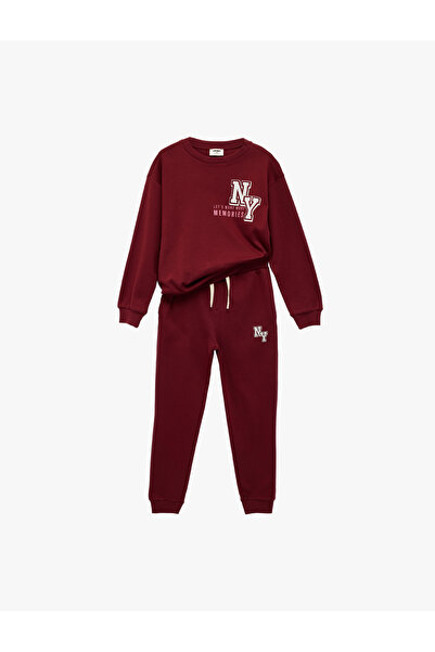 Koton Комплект с принт памучен анцуг с дълъг ръкав, кръгло деколте и връзки н...