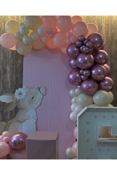 Çemrek Süs Parti Pink Beige Pink Chrome Balloon Chain Set 100 Pieces