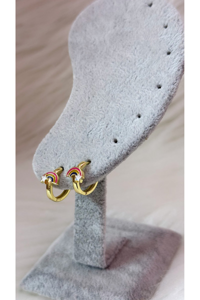 iky aksesuar Çocuk Çelik Gökkuşağı Küpe