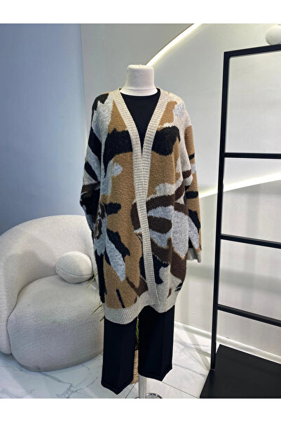 Tığ Triko Long Leopard Cardigan