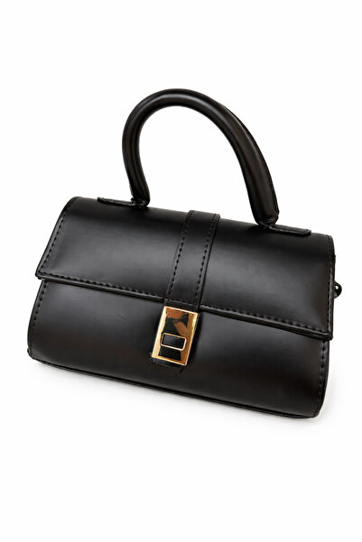 Tasarım حقيبة يد وكتف صغيرة بتفاصيل قفل ذهبي للنساء - حزام طويل