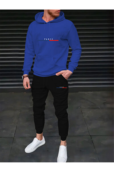 mercoledi Men's Paris Printed Comfortable Fit Hooded Pocket Top Jogger Elasti...