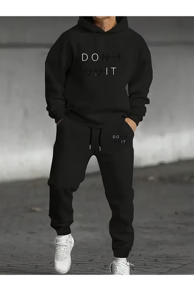 mercoledi Men's Don'T Quit Printed Comfortable Fit Hooded Pocket Top Jogger E...