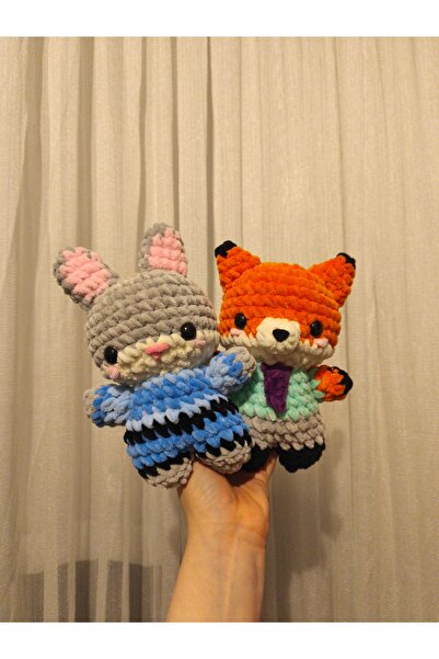zeanqua Nick & Judy El Yapımı Amigurumi Anahtarlık – Örgü Peluş Figür