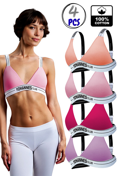 Yohannes Club Yohannesclub, Women's Elastic Strap Bra, 4-Pack, Extra Soft Cot...